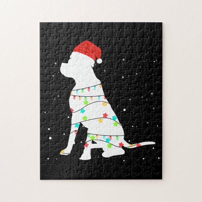 Boxer Dog Merry Christmas Lights Jigsaw Puzzle (Vertical)
