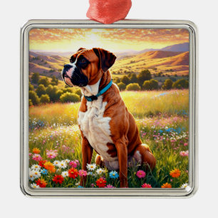 Boxer dog metal ornament