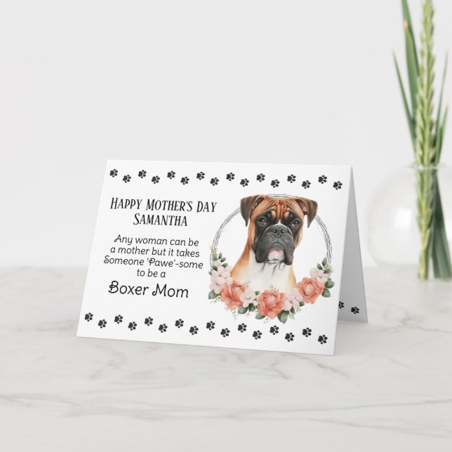 Boxer Dog Mum Florals Mother's Day Verse Holiday Card (Front)