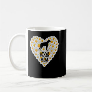 Boxer Dog Mum on Love Heart White Daisy Flowers Bo Coffee Mug