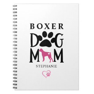 Boxer Dog Mum Pawprint Heart Custom Name Notebook