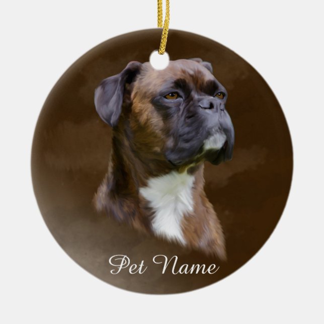 Boxer Dog Oil Painting Art Portrait Ceramic Ornament (Front)