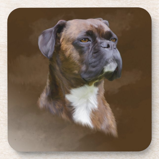 Boxer Dog Oil Painting Art Portrait Coaster (Front)