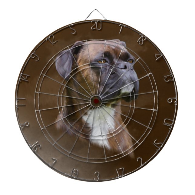 Boxer Dog Oil Painting Art Portrait Dartboard (Front)