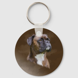 Boxer Dog Oil Painting Art Portrait Key Ring