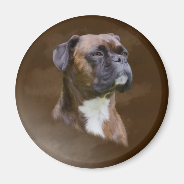 Boxer Dog Oil Painting Art Portrait Magnet (Front)