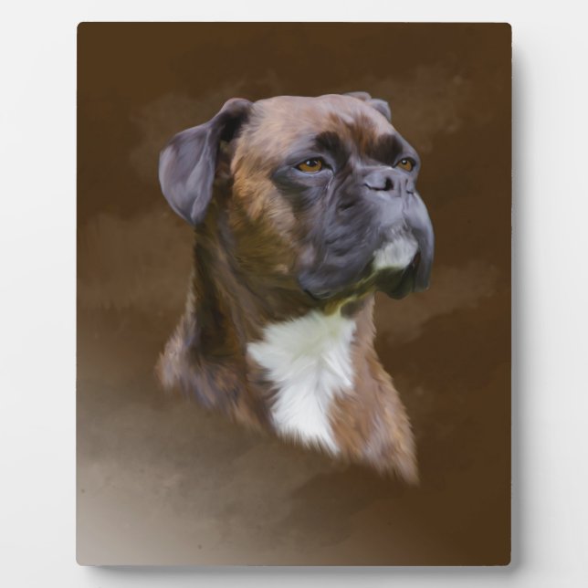 Boxer Dog Oil Painting Art Portrait Plaque (Front)