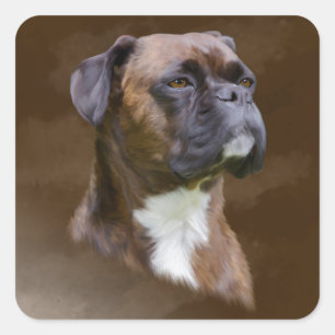 Boxer Dog Oil Painting Art Portrait Square Sticker