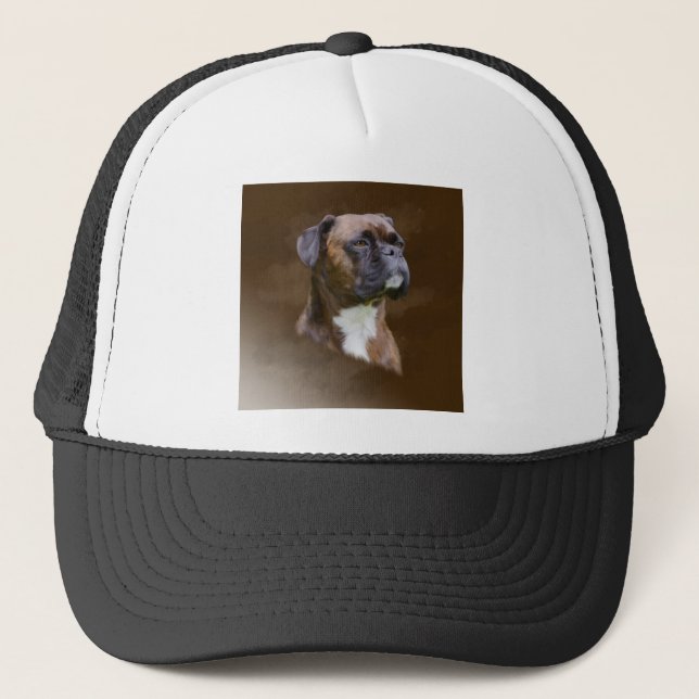 Boxer Dog Oil Painting Art Portrait Trucker Hat (Front)