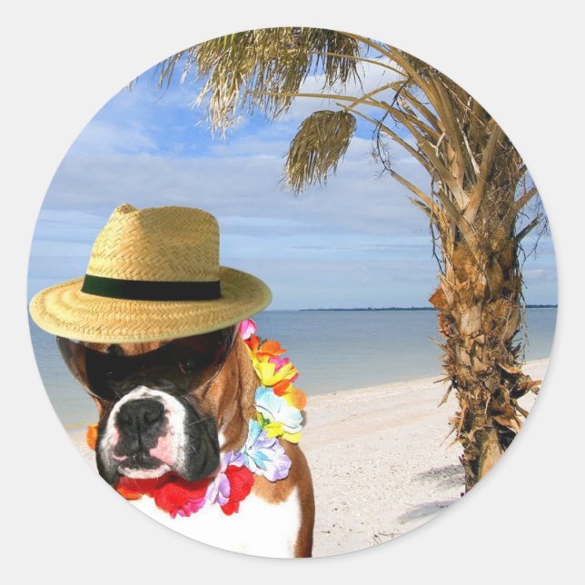 Boxer dog on the Beach stickers (Front)