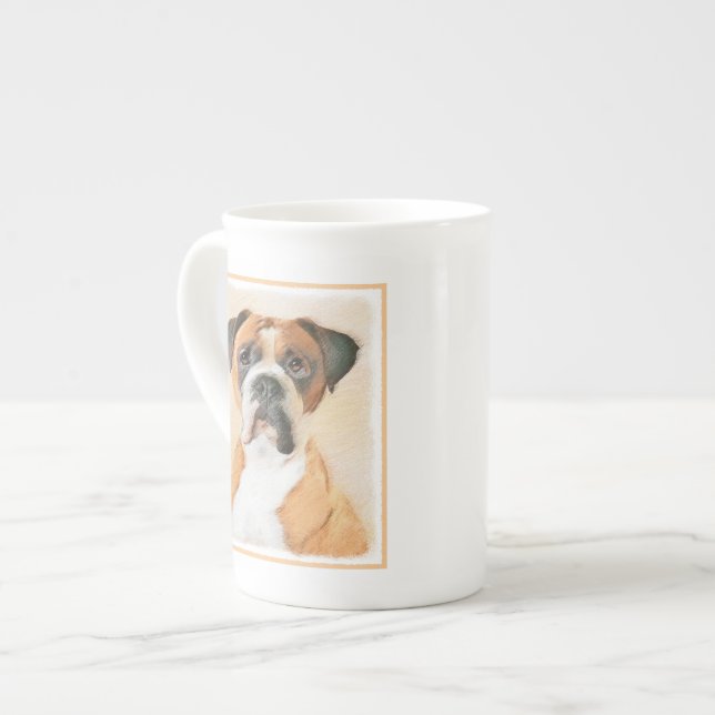 Boxer Dog Painting Uncropped Original Animal Art Bone China Mug (Front Left)
