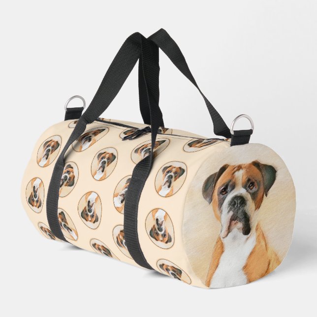 Boxer Dog Painting Uncropped Original Animal Art Duffle Bag (Left Corner)