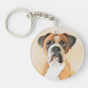 Boxer Dog Painting Uncropped Original Animal Art Key Ring