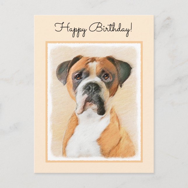 Boxer Dog Painting Uncropped Original Animal Art Postcard (Front)
