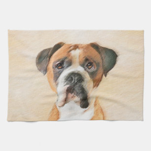 Boxer Dog Painting Uncropped Original Animal Art Tea Towel
