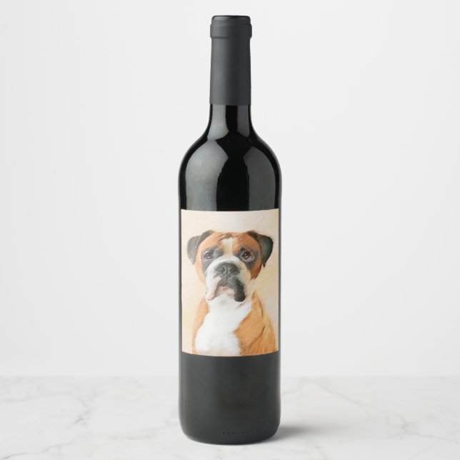 Boxer Dog Painting Uncropped Original Animal Art Wine Label (Front)