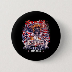 Boxer Dog Patriotic Aamerica 250 Years July 4th 6 Cm Round Badge