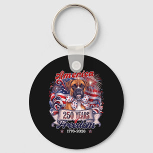 Boxer Dog Patriotic Aamerica 250 Years July 4th Key Ring