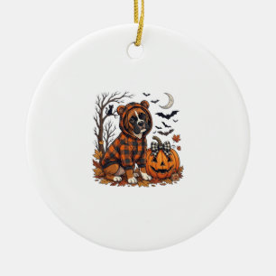 Boxer Dog Plaid Hoodie Halloween Pumpkin Bats_1 Ceramic Ornament