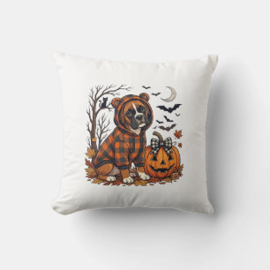 Boxer Dog Plaid Hoodie Halloween Pumpkin Bats_1 Cushion