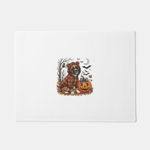 Boxer Dog Plaid Hoodie Halloween Pumpkin Bats_1 Doormat