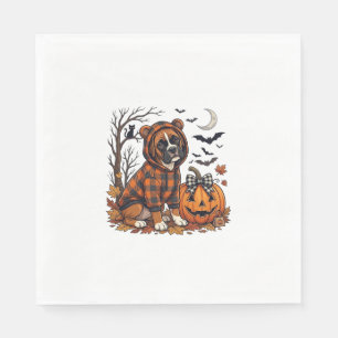 Boxer Dog Plaid Hoodie Halloween Pumpkin Bats_1 Napkin