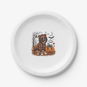 Boxer Dog Plaid Hoodie Halloween Pumpkin Bats_1 Paper Plate