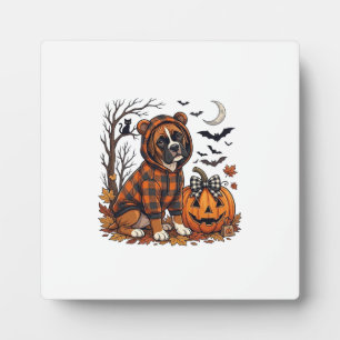 Boxer Dog Plaid Hoodie Halloween Pumpkin Bats_1 Plaque