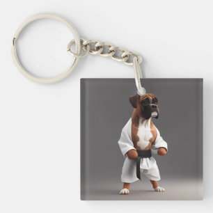 Boxer Dog Play Karate, Boxer Dog Karate Player Key Ring
