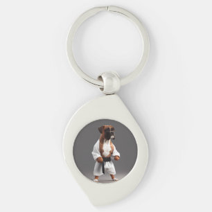 Boxer Dog Play Karate, Boxer Dog Karate Player Key Ring