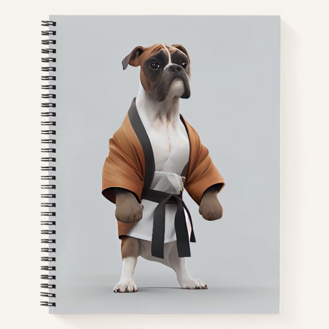 Boxer Dog Play Karate, Karate Champion Boxer Dog Notebook (Front)