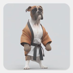 Boxer Dog Play Karate, Karate Champion Boxer Dog Square Sticker