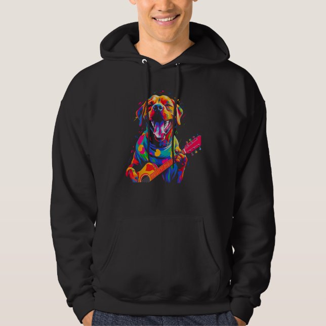 Boxer Dog Pop Guitar Hoodie (Front)