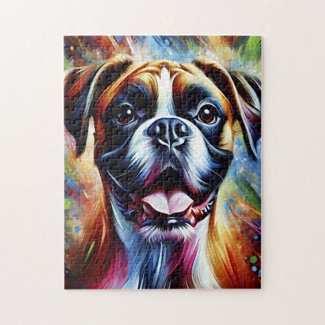 Boxer Dog Portrait Acrylic Art Print Dog Lover Jigsaw Puzzle (Vertical)