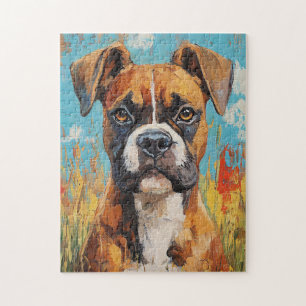 Boxer Dog Portrait Digital Oil Painting Jigsaw Puzzle