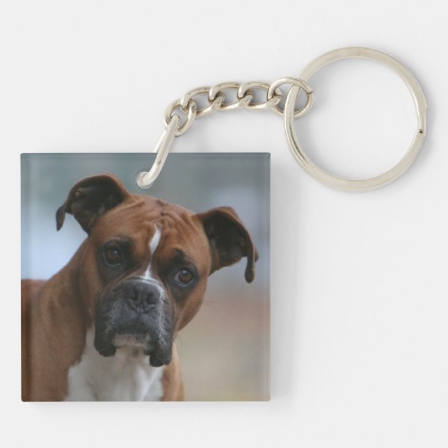Boxer dog Portrait Double-Sided Keychain (Back)