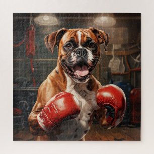 Boxer Dog Practicing Box in the Gym Vintage Jigsaw Puzzle