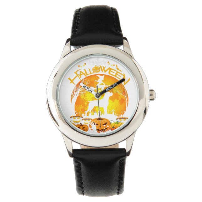 Boxer Dog Pumpkin Happy Halloween Dog Lover Gift Watch (Front)