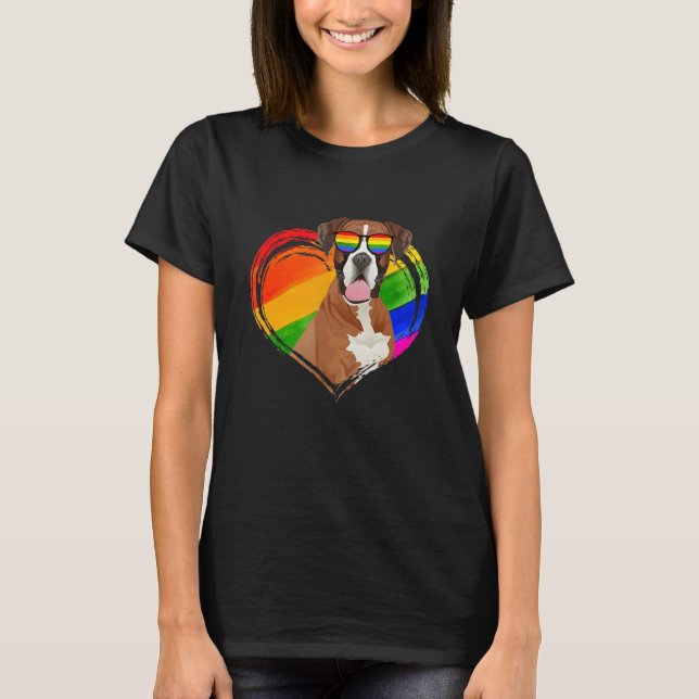   Boxer Dog Rainbow Heart Pet   Gay Pride Lgbt T-Shirt (Front)