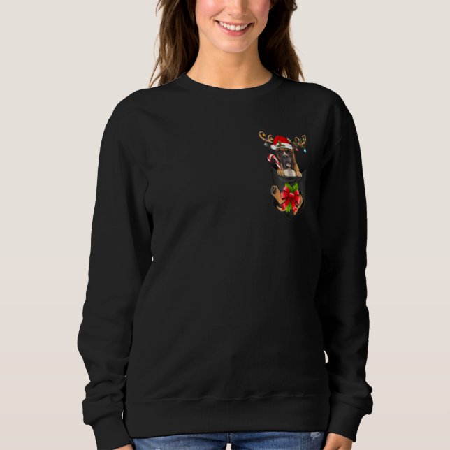 Boxer Dog Reindder In Pocket  Christmas Dog Lovers Sweatshirt (Front)