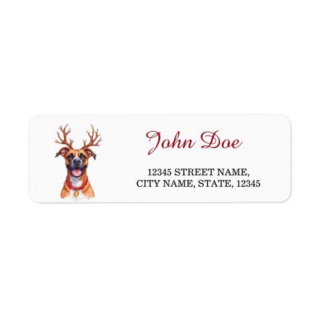 Boxer Dog Reindeer Antlers Christmas Return Return Address Label (Front)
