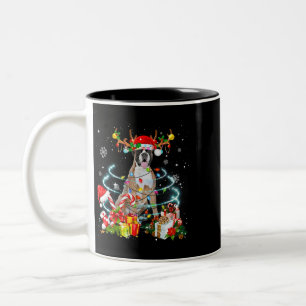 Boxer Dog Reindeer Christmas Tree Lights Pajama Xm Two-Tone Coffee Mug