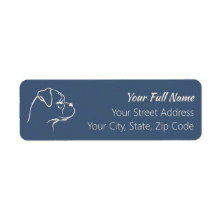 Boxer Dog Return Address Label Beige on Blue