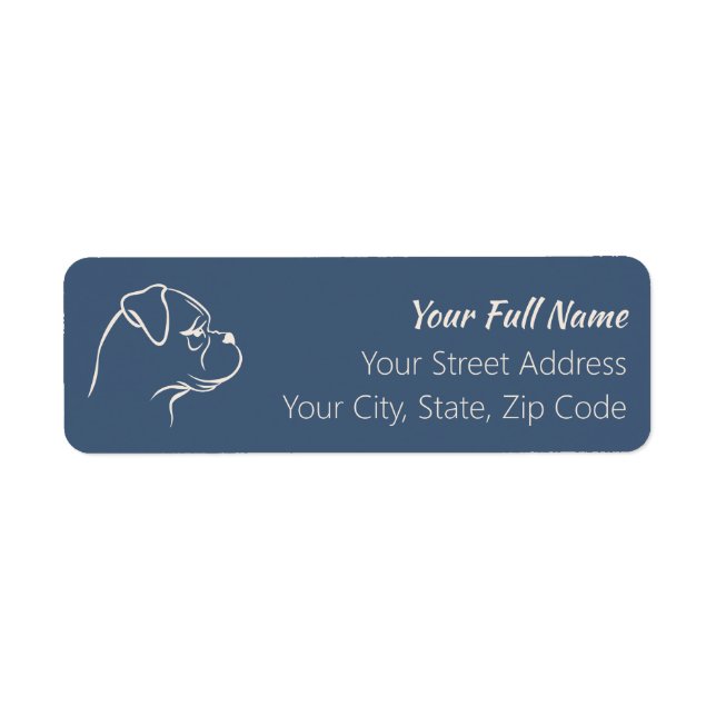 Boxer Dog Return Address Label Beige on Blue (Front)
