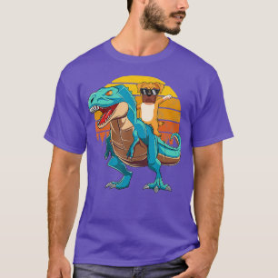 Boxer Dog Riding Dinosaur T Rex Boys Girls Retro T-Shirt