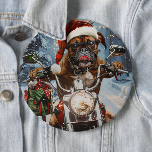 Boxer Dog Riding Motorcycle Christmas 6 Cm Round Badge