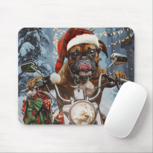 Boxer Dog Riding Motorcycle Christmas  Mouse Pad