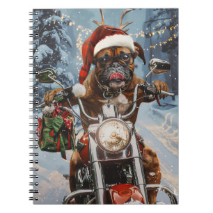 Boxer Dog Riding Motorcycle Christmas Notebook