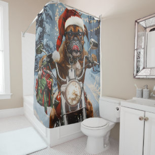 Boxer Dog Riding Motorcycle Christmas  Shower Curtain