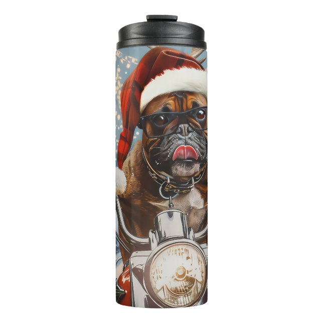 Boxer Dog Riding Motorcycle Christmas  Thermal Tumbler (Front)